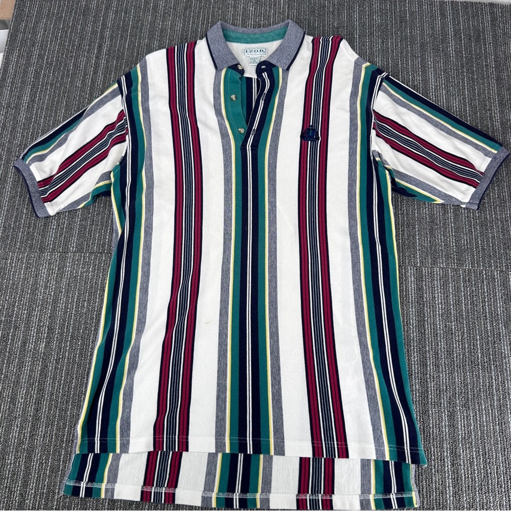 Vintage Izod Men's Polo Shirt - Striped Red, Green, Blue